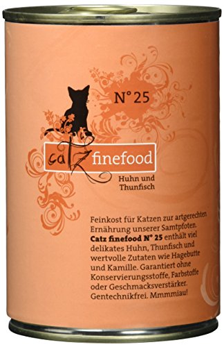 catz finefood N° 25 Huhn & Thunfisch Feinkost Katzenfutter nass, verfeinert mit Kürbis & Hagebutte, 6 x 400g Dosen von catz finefood