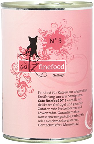 catz finefood N° 3 Geflügel Feinkost Katzenfutter nass, verfeinert mit Preiselbeeren & Löwenzahn, 6 x 400g Dosen von catz finefood