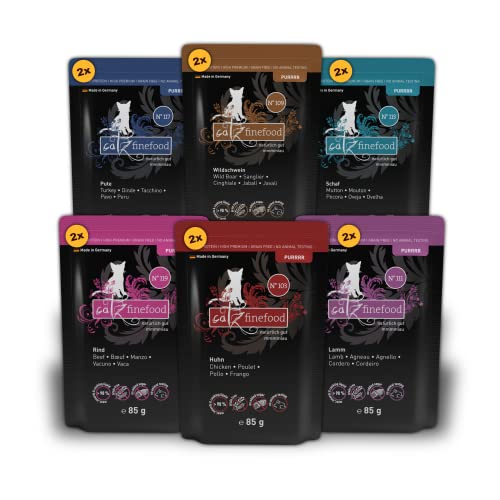 catz finefood Purrrr Collection I - Monoprotein Katzenfutter nass - getreidefrei, zuckerfrei, hypoallergen - hoher Fleischanteil - Multipack Nassfutter für Katzen - im Beutel, 85 g (12er Pack) von catz finefood