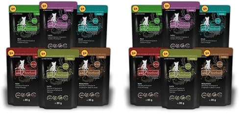 catz finefood Purrrr Collection II - Monoprotein Katzenfutter nass - getreidefrei, zuckerfrei, hypoallergen - hoher Fleischanteil - Multipack Nassfutter für Katzen - im Beutel, 12 x 80g-85g von catz finefood