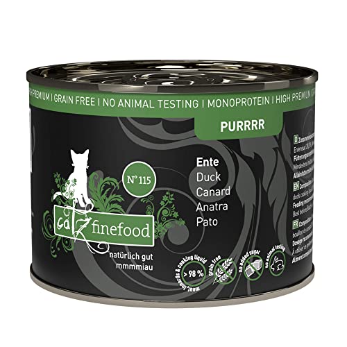 catz finefood Purrrr Ente Monoprotein Katzenfutter nass N° 115, für ernährungssensible Katzen, 70% Fleischanteil, 6 x 200g Dose von catz finefood