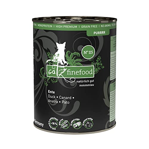 catz finefood Purrrr Ente Monoprotein Katzenfutter nass N° 115, für ernährungssensible Katzen, 70% Fleischanteil, 6 x 400g Dose von catz finefood