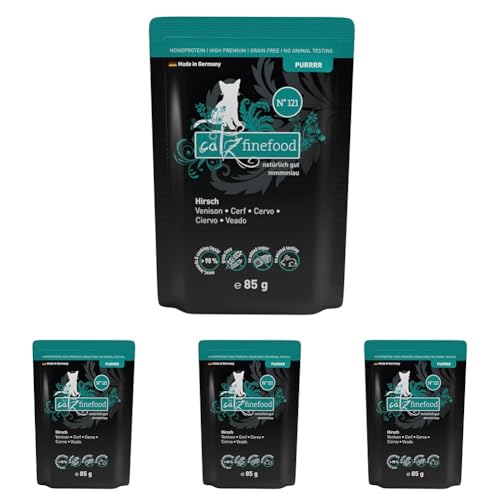 catz finefood Purrrr Hirsch Monoprotein Katzenfutter nass N° 121, für ernährungssensible Katzen, 70% Fleischanteil, 16 x 85g Beutel (Packung mit 4) von catz finefood