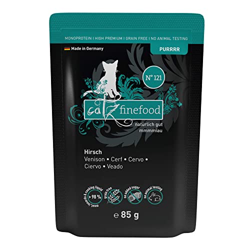 catz finefood Purrrr Hirsch Monoprotein Katzenfutter nass N° 121, für ernährungssensible Katzen, 70% Fleischanteil, 16 x 85g Beutel von catz finefood