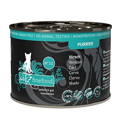 catz finefood Purrrr Hirsch Monoprotein Katzenfutter nass N° 121, für ernährungssensible Katzen, 70% Fleischanteil, 6 x 200g Dose von catz finefood