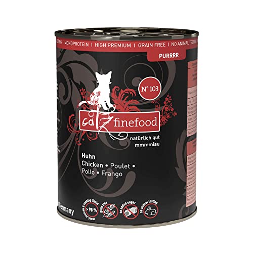 catz finefood Purrrr Huhn Monoprotein Katzenfutter nass N° 103, für ernährungssensible Katzen, 70% Fleischanteil, 6 x 400g Dose von catz finefood