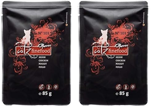 catz finefood Purrrr Huhn Monoprotein Katzenfutter nass N° 103, für ernährungssensible Katzen, 70% Fleischanteil, 85g Beutel (Packung mit 2) von catz finefood
