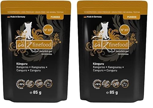 catz finefood Purrrr Känguru Monoprotein Katzenfutter nass N° 107, für ernährungssensible Katzen, 70% Fleischanteil, 16 x 85 g Beutel (Packung mit 2) von catz finefood