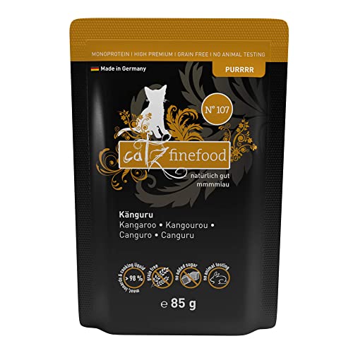 catz finefood Purrrr Känguru Monoprotein Katzenfutter nass N° 107, für ernährungssensible Katzen, 70% Fleischanteil, 16 x 85 g Beutel von catz finefood