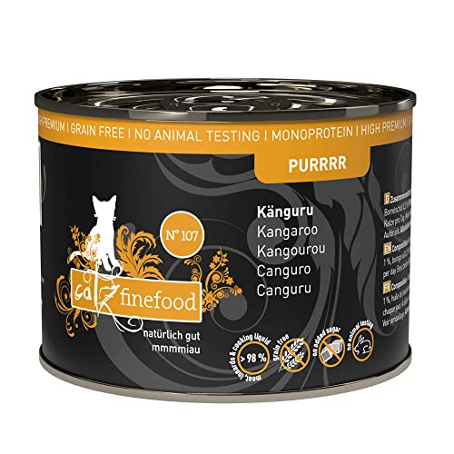 catz finefood Purrrr Känguru Monoprotein Katzenfutter nass N° 107, für ernährungssensible Katzen, 70% Fleischanteil, 6 x 200 g Dose von catz finefood