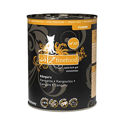 catz finefood Purrrr Känguru Monoprotein Katzenfutter nass N° 107, für ernährungssensible Katzen, 70% Fleischanteil, 6 x 400 g Dose von catz finefood