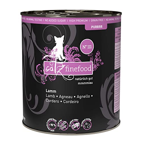 catz finefood Purrrr Lamm Monoprotein Katzenfutter nass N° 111, für ernährungssensible Katzen, 70% Fleischanteil, 6 x 800 g Dose von catz finefood