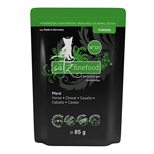 catz finefood Purrrr Pferd Monoprotein Katzenfutter nass N° 123, für ernährungssensible Katzen, 70% Fleischanteil, 16 x 85g Beutel von catz finefood