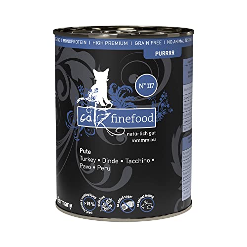 catz finefood Purrrr Pute Monoprotein Katzenfutter nass N° 117, für ernährungssensible Katzen, 70% Fleischanteil, 6 x 400g Dose von catz finefood