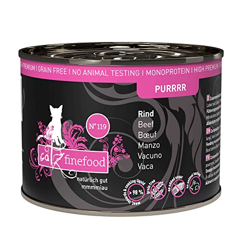 catz finefood Purrrr Rind Monoprotein Katzenfutter nass N° 119, für ernährungssensible Katzen, 70% Fleischanteil, 6 x 200g Dose von catz finefood