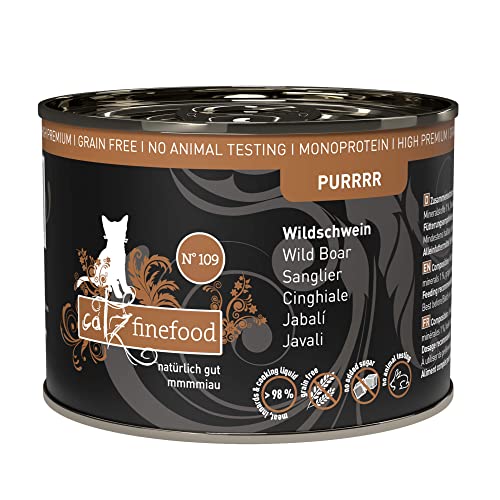 catz finefood Purrrr Wildschwein Monoprotein Katzenfutter nass N° 109, für ernährungssensible Katzen, 70% Fleischanteil, 6 x 200g Dose von catz finefood