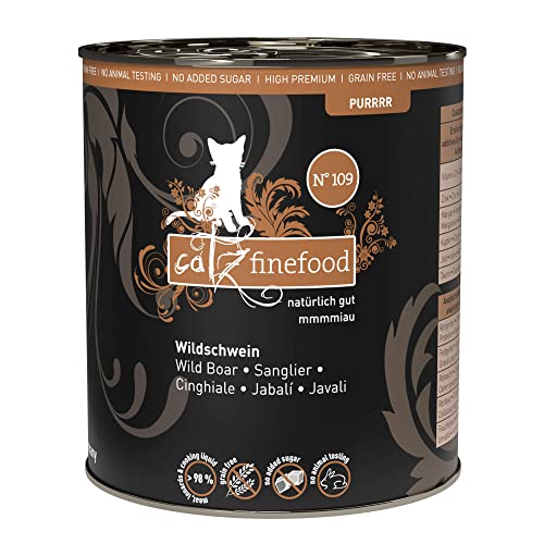 catz finefood Purrrr Wildschwein Monoprotein Katzenfutter nass N° 109, für ernährungssensible Katzen, 70% Fleischanteil, 6 x 800g Dose von catz finefood