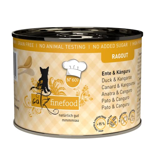catz finefood Ragout N° 607 Känguru & Ente Katzenfutter nass - Feinkost Nassfutter für Katzen in Sauce ohne Getreide und Zucker mit hohem Fleischanteil, 6 x 190 g Dose von catz finefood