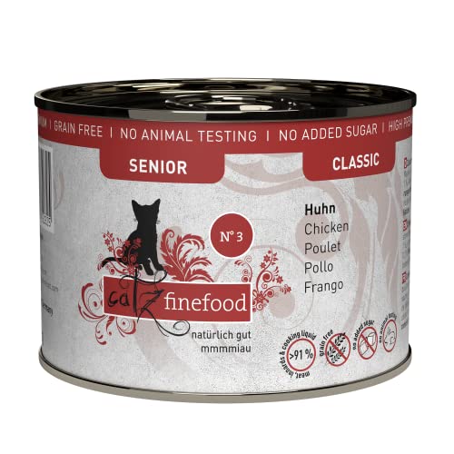 catz finefood Senior N°03 Huhn Katzenfutter nass - Premium Nassfutter für Ihre Senior Katze - getreidefrei, ohne Zucker, hoher Fleischanteil, Vitamine & Mineralien (6 x 200g Dose) von catz finefood