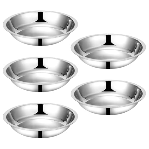 ccHuDE Katzennäpfe aus Edelstahl, 15,5 cm, silberfarben, breit, flach, Futternäpfe, Haustier-Futternäpfe, Welpen, Nassfutter, Ersatz-Schüsseln für Kätzchen, für Indoor-Welpen, 5 Stück von ccHuDE