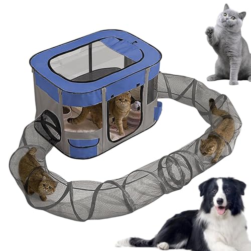 Katzenzaun mit Tunnel | tragbar für kleine Tiere – einfache Montage Spielzeug Anti Langeweile für Innen Außen Garten Balkon von ccuzs