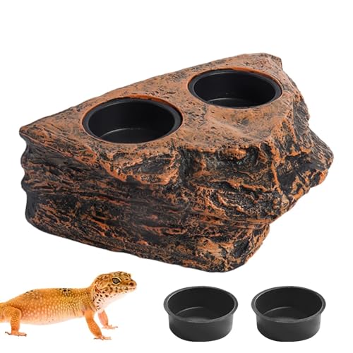 Reptile Dish, 2 Cups Imitation Bowl, Aquarium Dekoration, Compact Small Turtle Habitat Feeder, (14.5x6x10cm), Feeding Table Accessories for Snake Spider von ccuzs