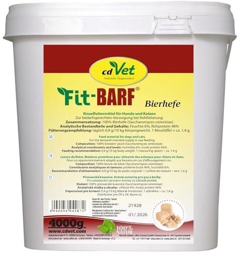 Fit-Barf Bierhefe für Hunde & Katzen 4 kg | Bierhefe-Pulver für Hunde und Katzen - Natürliche Vitamin-B-Quelle zur Barf-Ergänzung von cdVet