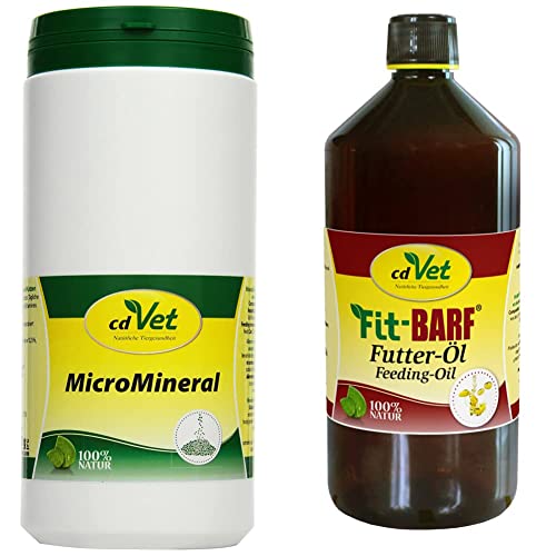 cdVet MicroMineral Hund & Katze 1000g - Nahrungsergänzung für Haustiere mit Mineralstoffen und Spurenelementen wie Magnesium und Calcium sowie Vitaminen & Fit-Barf Futter-Öl für Hunde & Katzen 1l von cdVet