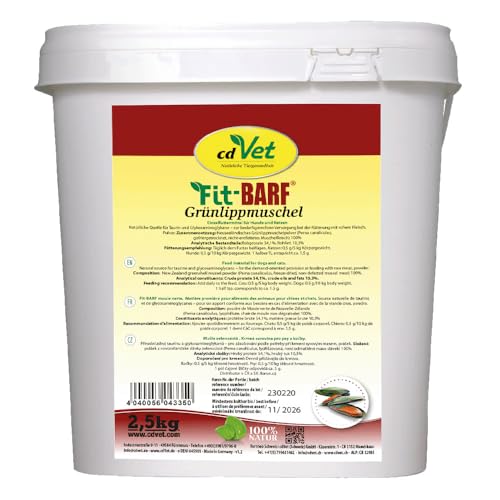 cdVet Naturprodukte Fit-Barf Grünlippmuschel 2,5 kg - Katze & Hund - Schleimhaut - Funktionalität und Elastizität der Harnblase - Vitalität - Stoffwechsel - Haut - Vitamine - Rohfütterung - BARFEN - von cdVet