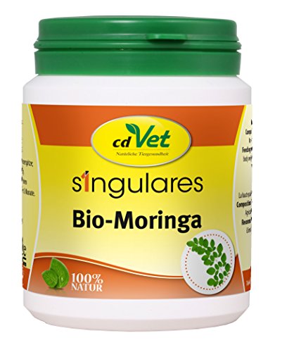 cdVet Naturprodukte Singulares Bio-Moringa 100 g - Hund, Katze, Pferd Kaninchen - Einzelfuttermittel - Reich an Vitaminen+Nährstoffen+Aminosäuren+ Eisen - aus ökologischem Anbau - 100% Bio-Moringa - von cdVet