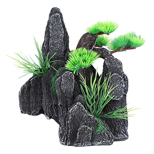 cersalt Aquarium Mountain, sicheres grünes Material, stark mit kleinen Pflanzen Aquarium Stone Ornament, für Aquarium von GZD