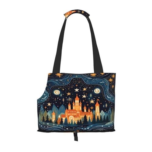 Folklore Starry Sky Castle Pet Carrier for Small Dogs Cats Puppy Sturdy Dog Purse Versatile Cat Carrier Purse Soft Pet Travel Tote Bag von cfpolar