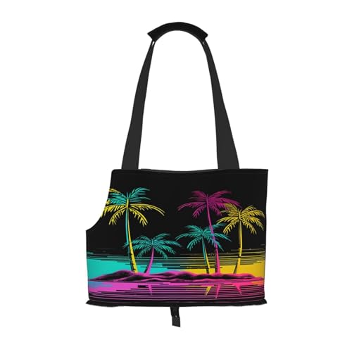 Neon Beach Palm Trees Pet Carrier for Small Dogs Cats Puppy Sturdy Dog Purse Versatile Cat Carrier Purse Soft Pet Travel Tote Bag von cfpolar