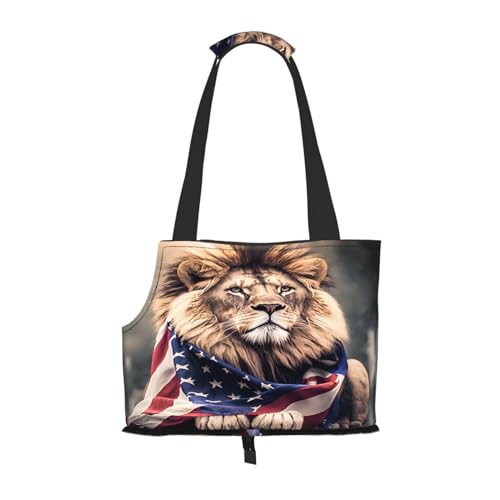 Regal Lion Haustiertragetasche mit amerikanischer Flagge für kleine Hunde, Katzen, Welpen, stabile Hundegeldbörse, vielseitige Katzenträgertasche, weiche Haustier-Reisetasche von cfpolar