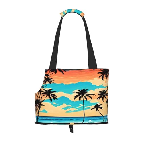 Retro Beach Sunset Coconut Tree Pet Carrier for Small Dogs Cats Puppy Sturdy Dog Purse Versatile Cat Carrier Purse Soft Pet Travel Tote Bag von cfpolar