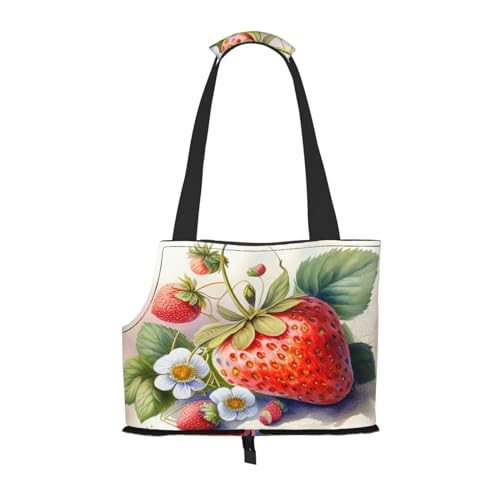 Retro Fruit Strawberry Leaves Flower Pet Carrier for Small Dogs Cats Puppy Sturdy Dog Purse Vielseitige Cat Carrier Purse Soft Pet Travel Tote Bag von cfpolar
