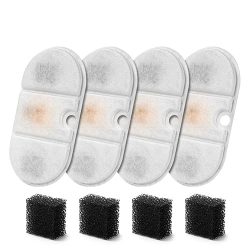 16 Set Katzenbrunnen Filter, mit 16Stück Filter Schwämmen, Ersatzfilter für Trinkbrunnen für Katzen, Filter mit Harz und Aktivkohle,Wasser Brunnen Ersatzfilter für 2.1L Katzenbrunnen (4 + 4) von champracer