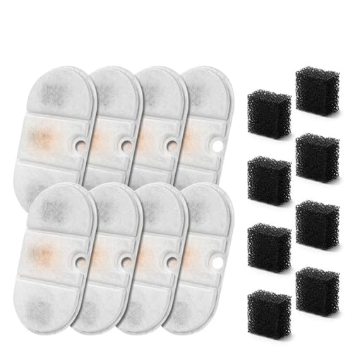 16 Set Katzenbrunnen Filter, mit 16Stück Filter Schwämmen, Ersatzfilter für Trinkbrunnen für Katzen, Filter mit Harz und Aktivkohle,Wasser Brunnen Ersatzfilter für 2.1L Katzenbrunnen (8 + 8) von champracer