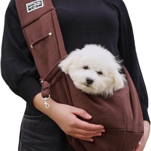 Hundetragetasche, Freihändig Hundeschlinge Tragetasche, für Hunde und andere Haustiere bis 7.5 kg, für Spaziergang Aktivitäten im Freien und Ausflüge (75x65x30 cm,Braun) von champracer
