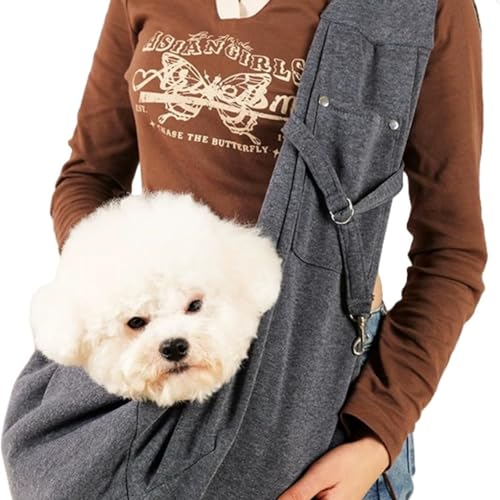 Hundetragetasche, Freihändig Hundeschlinge Tragetasche, für Hunde und andere Haustiere bis 7.5 kg, für Spaziergang Aktivitäten im Freien und Ausflüge (75x65x30 cm,Grau) von champracer