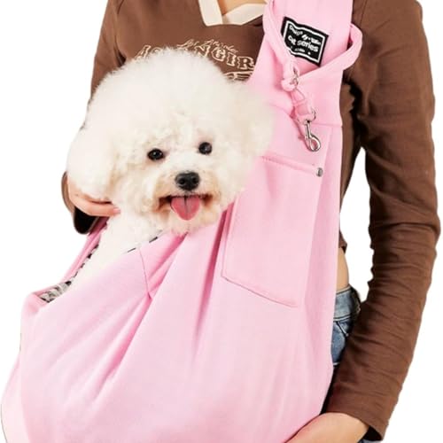 Hundetragetasche, Freihändig Hundeschlinge Tragetasche, für Hunde und andere Haustiere bis 7.5 kg, für Spaziergang Aktivitäten im Freien und Ausflüge (75x65x30 cm,Rosa) von champracer