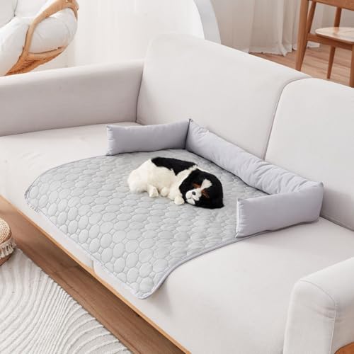 Kühlbett für Hunde, Kühlmatte für Den Sommer, Vier Jahreszeiten Universal KüHlpad Aus Eisseide, Hunde Katze Kühlmatte, für Zuhause Unterwegs Oder im Auto, Wasserdicht Faltbar (Hellgrau,90x135 cm) von champracer