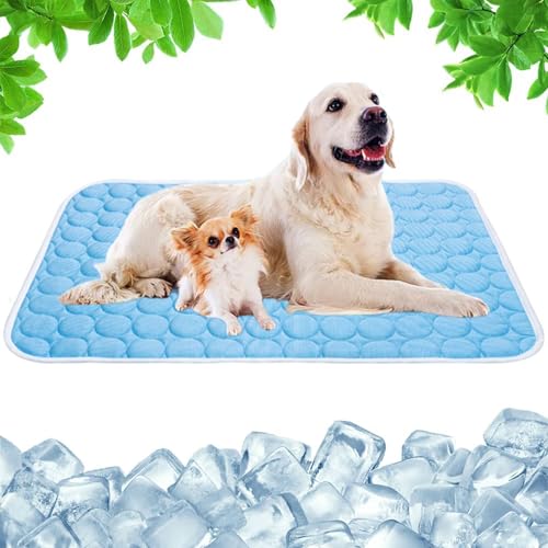 champracer 2 Stück Kühlmatte für Den Sommer, Selbstkühlende Matte für Haustiere, Vier Jahreszeiten Universal Kühldecke Hund, Langlebige Kratzfeste Oberfläche Haustier Kühlpad (Blau,50x70 cm) von champracer