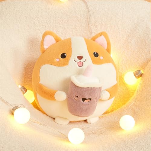 champracer Hund Plüschtier, Shiba Inu Corgi Hund Kuscheltier, Rundes Niedliches Shiba Inu Puppen, Weiches Hund Spielzeug Plüsch Mit Milchtee Ideal Zum Kuscheln, Spielen Und Schlafen (54 cm,Lila) von champracer