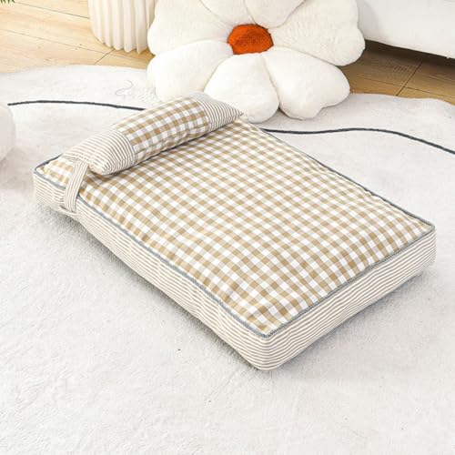 champracer Hundebett waschbar mit abnehmbarem Kissen Hundekissen Flauschig mit rutschfeste Unterseite weiche Hundehütte für kleine mittelgroße Hunde und Katzen (Khaki,M-75 * 50cm) von champracer