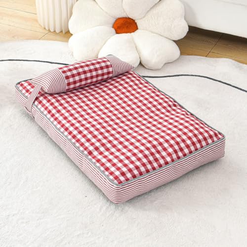 champracer Hundebett waschbar mit abnehmbarem Kissen Hundekissen Flauschig mit rutschfeste Unterseite weiche Hundehütte für kleine mittelgroße Hunde und Katzen (Rot,S-65 * 45cm) von champracer