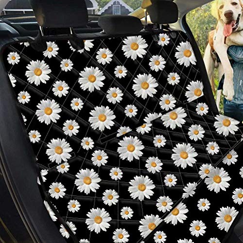 chaqlin Autoschondecken für Hunde, rutschfeste wasserdichte, weiche Rücksitz-Haustierabdeckung für Autos, LKWs, SUVs mit Seitenklappen mit schwarzem Gänseblümchen-Design für Damen Damengeschenke -XGroße Größe von chaqlin