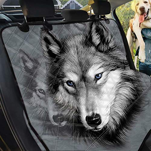 chaqlin Hundedecke für Auto Rücksitz Kofferraumabdeckungen für Hunde Hand Auto Decke mit Sicherheitsgurt, Grey Wolf Print Rücksitzbezüge für Hunde mit Fenster Aufbewahrungstasche von chaqlin