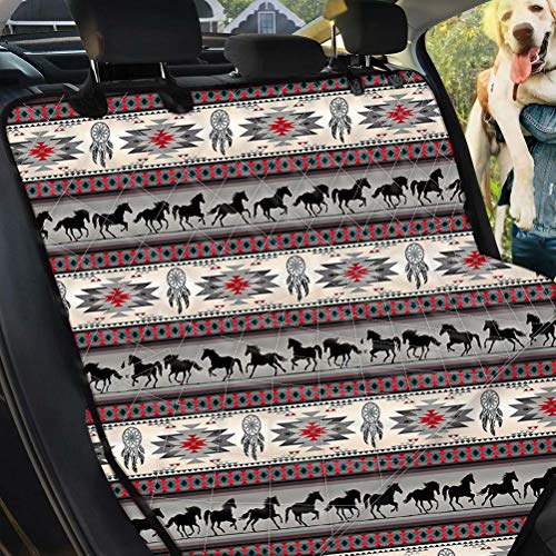 chaqlin Hundedecke für Auto Rücksitz Kofferraumabdeckungen für Hunde Hand Auto Decke mit Sicherheitsgurt, Traumfänger Horse Print Rücksitzbezüge für Hunde mit Fenster Aufbewahrungstasche von chaqlin