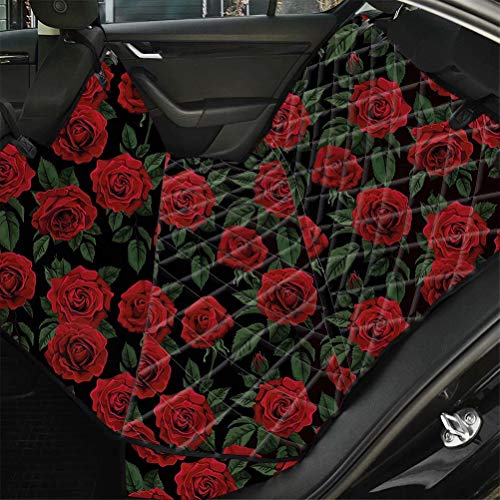 chaqlin Hundesitzbezug für den Rücksitz, robuste rutschfeste Hundeauto-Hängematte für die meisten Autos, Lastwagen, wasserdichte SUV-Aufbewahrungstasche für Autofenster, universelle Passform, stilvolles rotes Blumenmuster von chaqlin